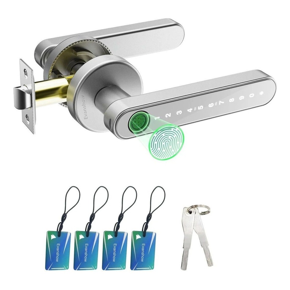 Evanshow Smart Fingerprint Door Lock Knob Keyless Entry Keypad NFC Silver